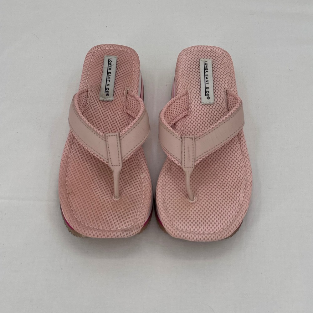 Y2K Lower East Side Pink Chunky Platform Flip Flops Wedge Sandals Womens Size 7